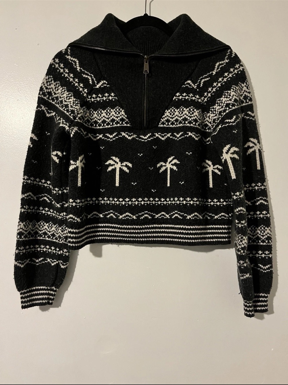 Marine Layer Charcoal & Cream Fair Isle Zip Mock-Turtleneck Sweater